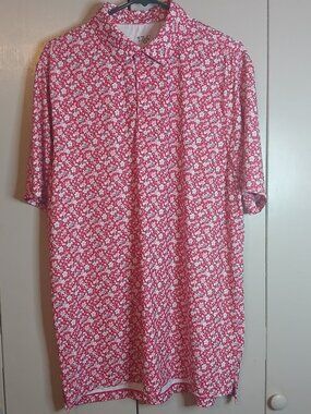 1764 Golf Polo Shirt Men's Large Red Floral (0835E23)